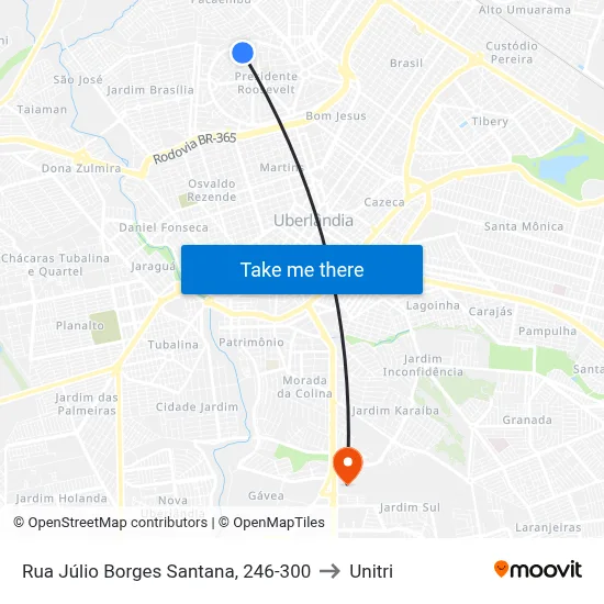 Rua Júlio Borges Santana, 246-300 to Unitri map