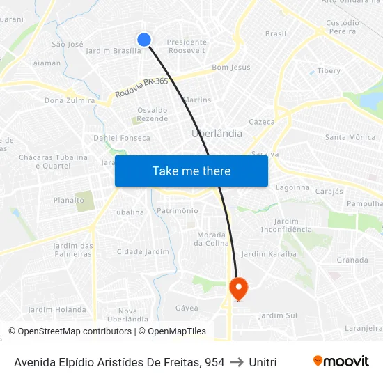 Avenida Elpídio Aristídes De Freitas, 954 to Unitri map