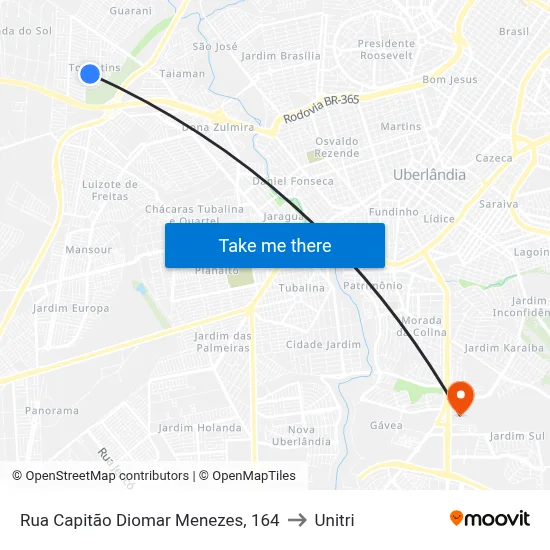 Rua Capitão Diomar Menezes, 164 to Unitri map