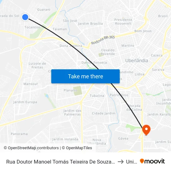 Rua Doutor Manoel Tomás Teixeira De Souza, 1142 to Unitri map