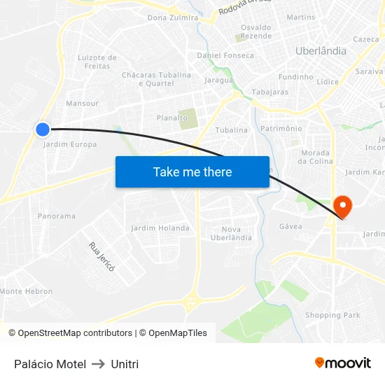 Palácio Motel to Unitri map