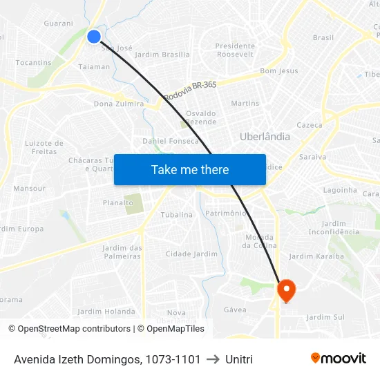 Avenida Izeth Domingos, 1073-1101 to Unitri map