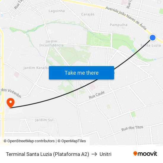 Terminal Santa Luzia (Plataforma A2) to Unitri map