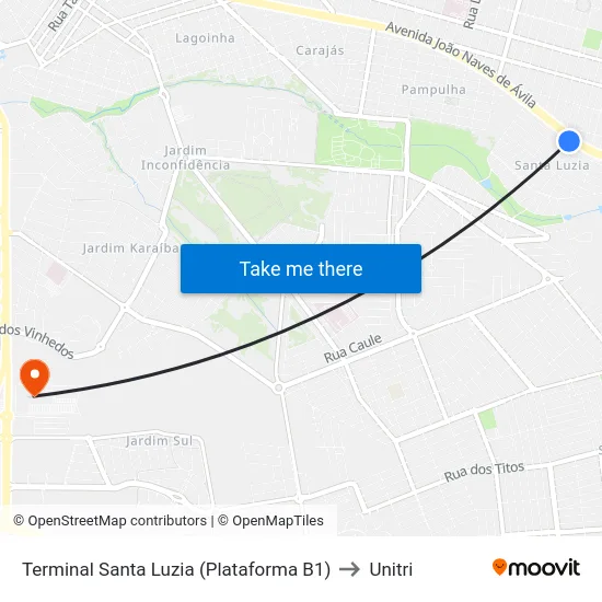 Terminal Santa Luzia (Plataforma B1) to Unitri map