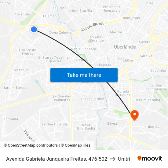 Avenida Gabriela Junqueira Freitas, 476-502 to Unitri map