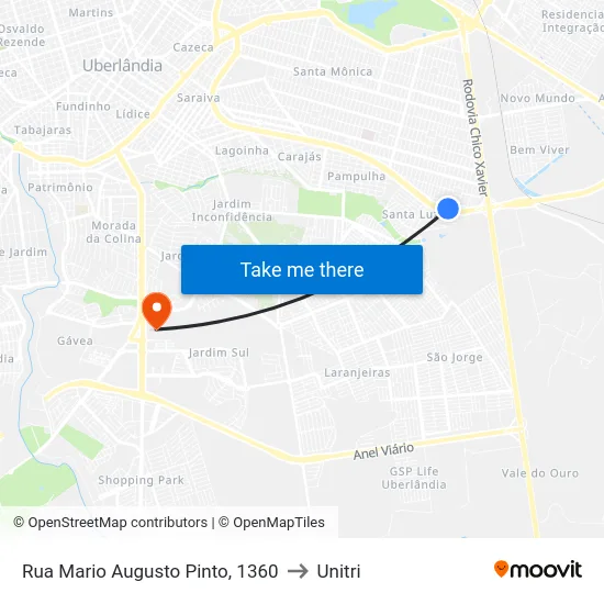 Rua Mario Augusto Pinto, 1360 to Unitri map