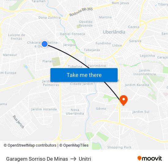 Garagem Sorriso De Minas to Unitri map