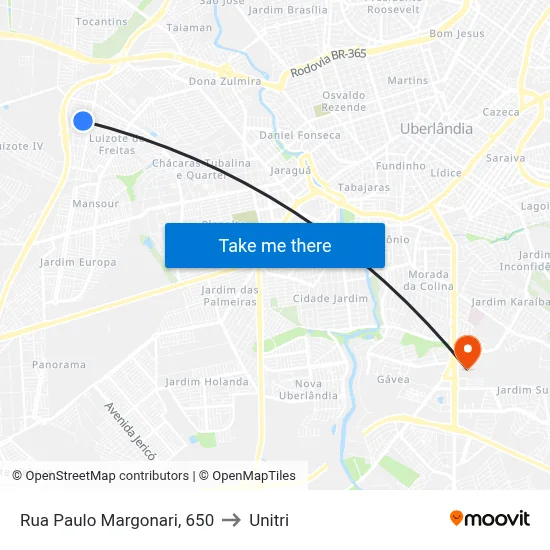 Rua Paulo Margonari, 650 to Unitri map