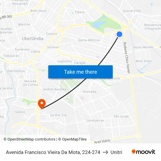 Avenida Francisco Vieira Da Mota, 224-274 to Unitri map