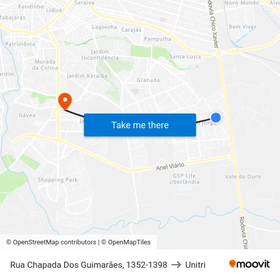 Rua Chapada Dos Guimarães, 1352-1398 to Unitri map