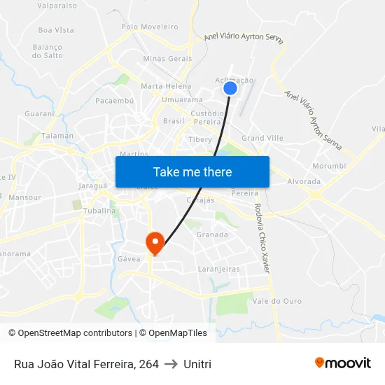 Rua João Vital Ferreira, 264 to Unitri map