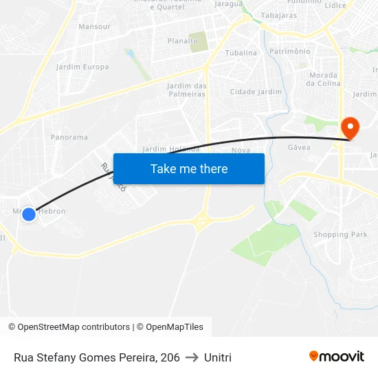 Rua Stefany Gomes Pereira, 206 to Unitri map