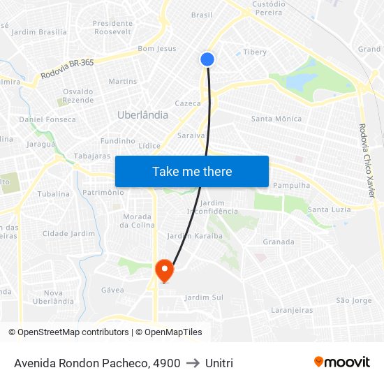 Avenida Rondon Pacheco, 4900 to Unitri map