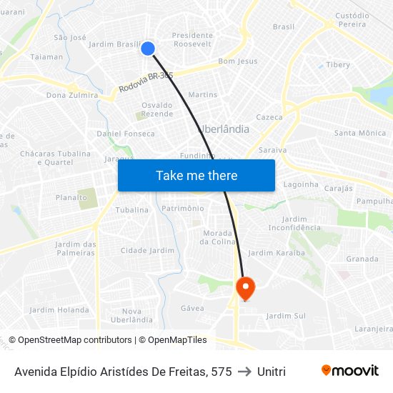 Avenida Elpídio Aristídes De Freitas, 575 to Unitri map