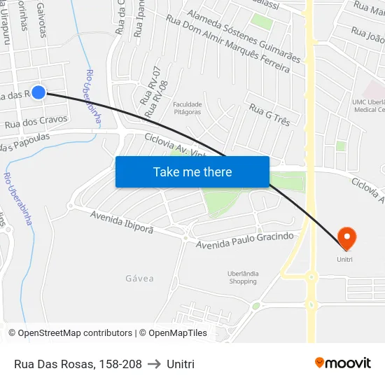 Rua Das Rosas, 158-208 to Unitri map