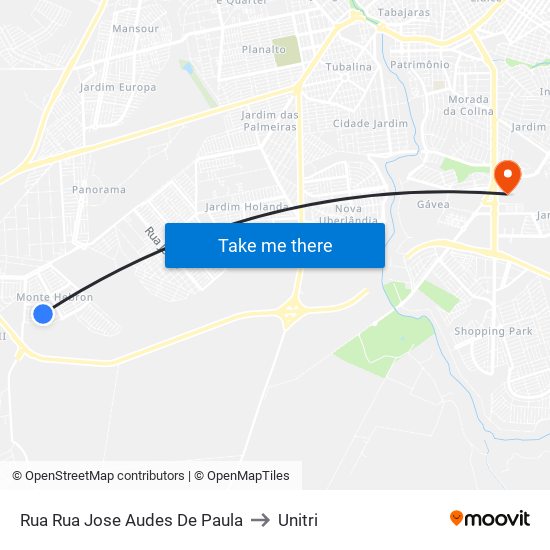 Rua Rua Jose Audes De Paula to Unitri map