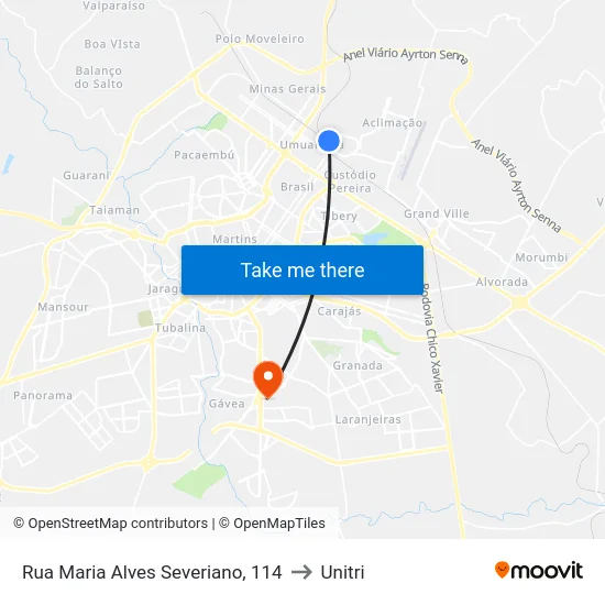 Rua Maria Alves Severiano, 114 to Unitri map