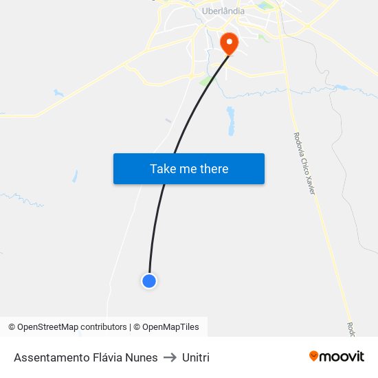 Assentamento Flávia Nunes to Unitri map