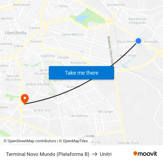 Terminal Novo Mundo (Plataforma B) to Unitri map