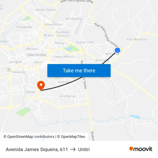 Avenida James Siqueira, 611 to Unitri map