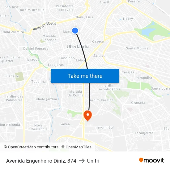 Avenida Engenheiro Diniz, 374 to Unitri map