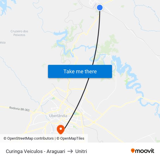 Curinga Veículos - Araguari to Unitri map