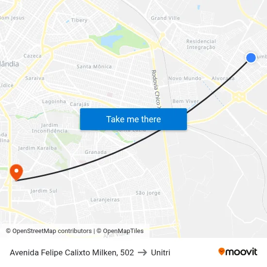 Avenida Felipe Calixto Milken, 502 to Unitri map