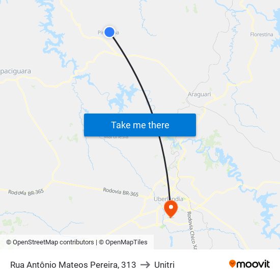 Rua Antônio Mateos Pereira, 313 to Unitri map