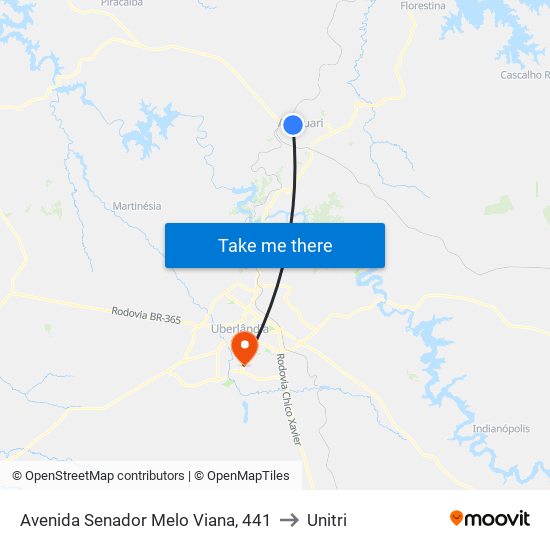 Avenida Senador Melo Viana, 441 to Unitri map