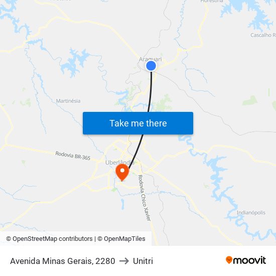 Avenida Minas Gerais, 2280 to Unitri map