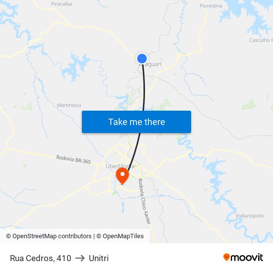Rua Cedros, 410 to Unitri map
