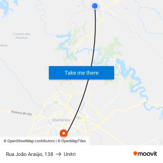 Rua João Araújo, 138 to Unitri map