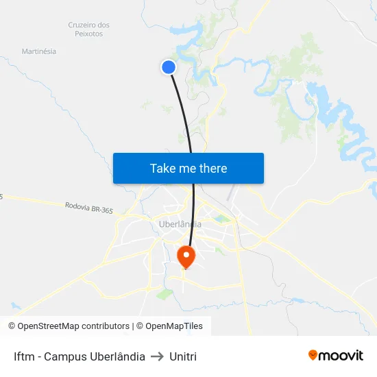Iftm - Campus Uberlândia to Unitri map