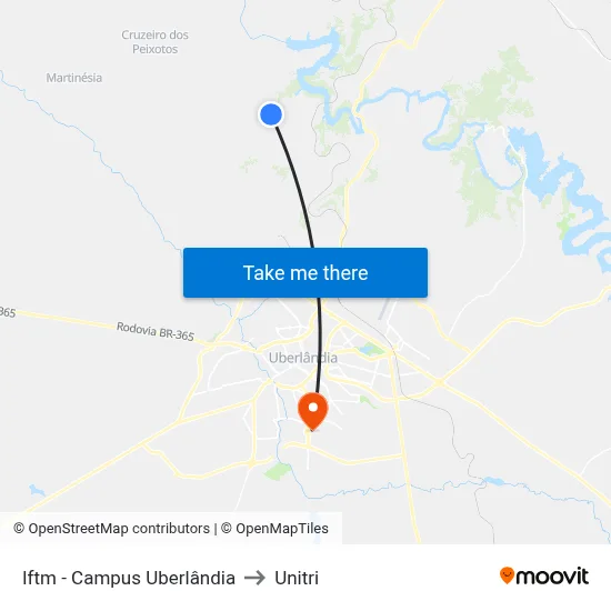 Iftm - Campus Uberlândia to Unitri map