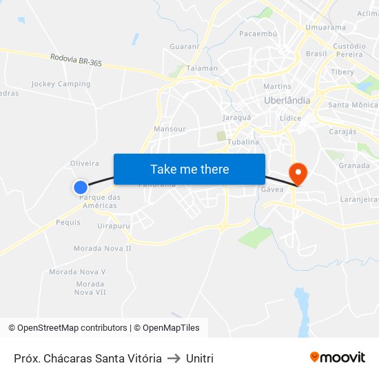 Próx. Chácaras Santa Vitória to Unitri map