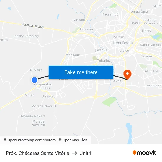 Próx. Chácaras Santa Vitória to Unitri map