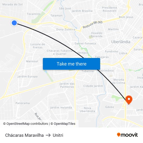 Chácaras Maravilha to Unitri map