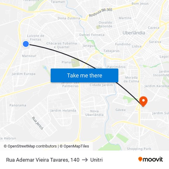 Rua Ademar Vieira Tavares, 140 to Unitri map