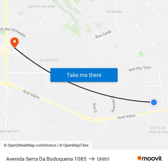 Avenida Serra Da Bodoquena 1085 to Unitri map