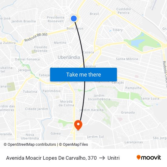 Avenida Moacir Lopes De Carvalho, 370 to Unitri map