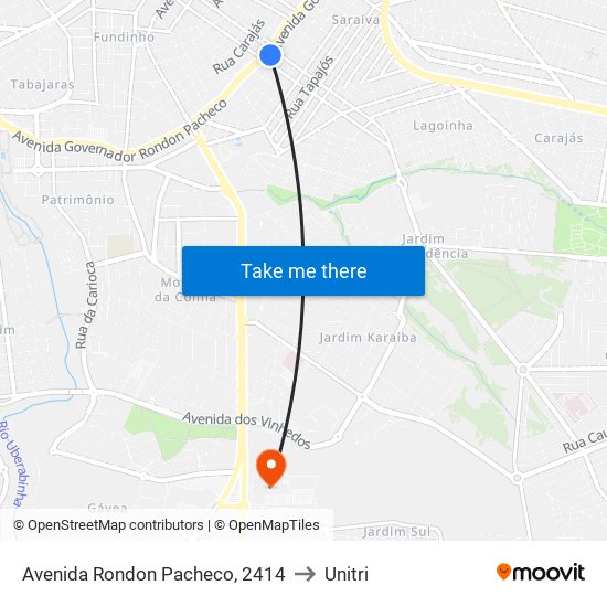 Avenida Rondon Pacheco, 2414 to Unitri map