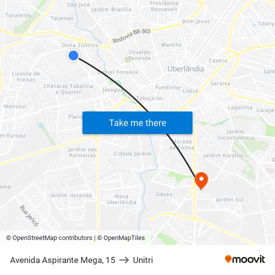 Avenida Aspirante Mega, 15 to Unitri map