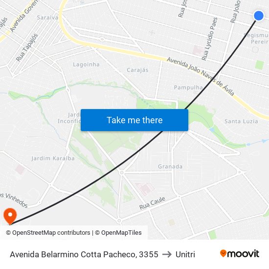 Avenida Belarmino Cotta Pacheco, 3355 to Unitri map