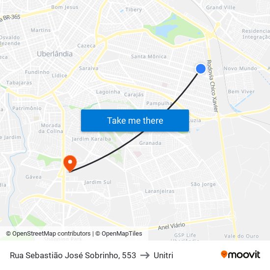 Rua Sebastião José Sobrinho, 553 to Unitri map