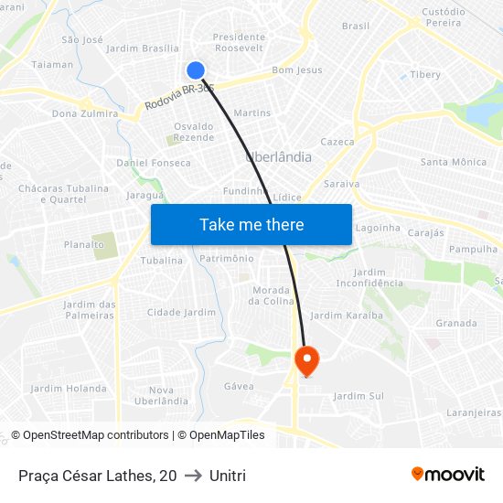 Praça César Lathes, 20 to Unitri map