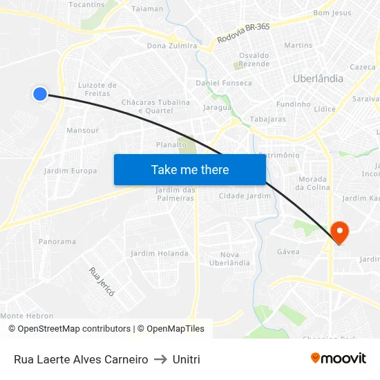 Rua Laerte Alves Carneiro to Unitri map