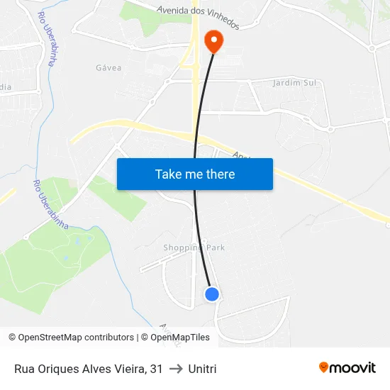 Rua Oriques Alves Vieira, 31 to Unitri map