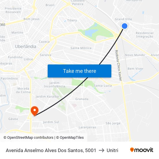 Avenida Anselmo Alves Dos Santos, 5001 to Unitri map