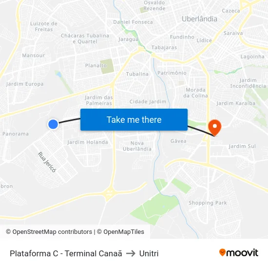 Plataforma C - Terminal Canaã to Unitri map