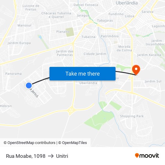 Rua Moabe, 1098 to Unitri map